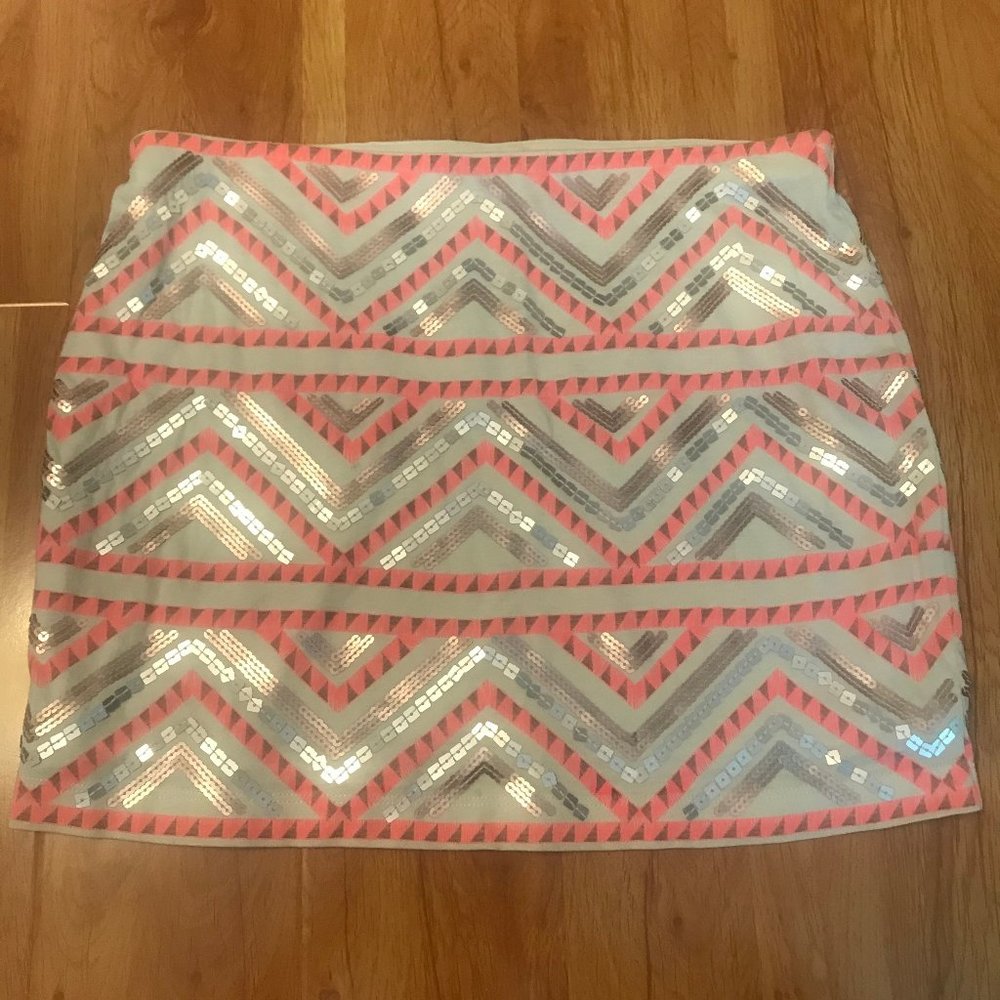 NEW! Express Beige, Pink, and Sequin Mini Skirt